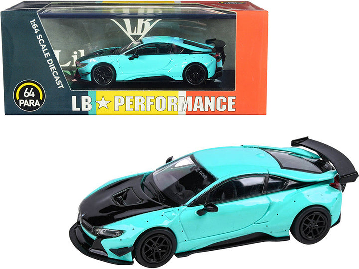 BMW i8 Liberty Walk Peppermint Green with Black Hood "LB Performance" Series 1/64 Diecast Model Car by Paragon-0