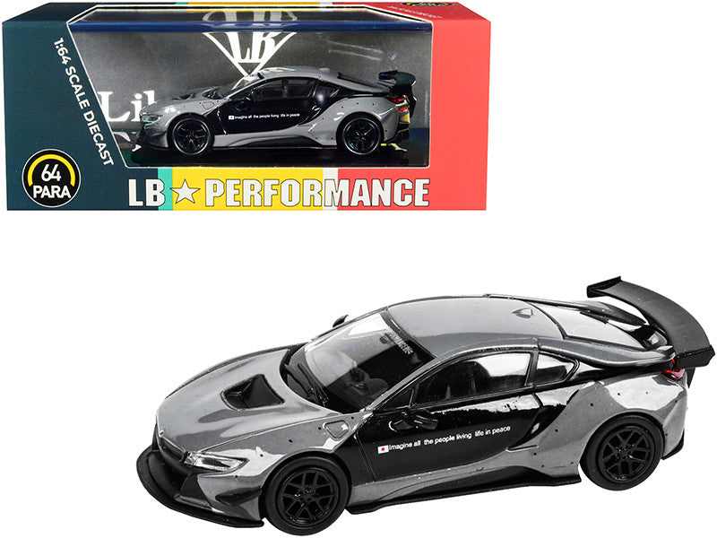 BMW i8 Liberty Walk Gray and Black "LB Performance" Series 1/64 Diecast Model Car by Paragon-0