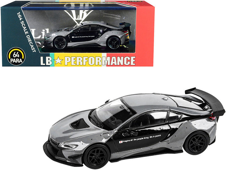 BMW i8 Liberty Walk Gray and Black "LB Performance" Series 1/64 Diecast Model Car by Paragon-0