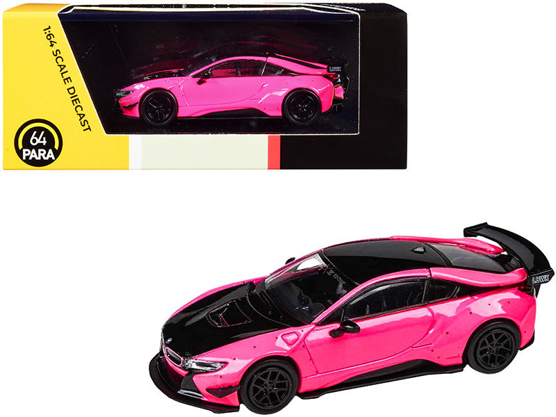 BMW i8 Liberty Walk Hot Pink and Black 1/64 Diecast Model Car by