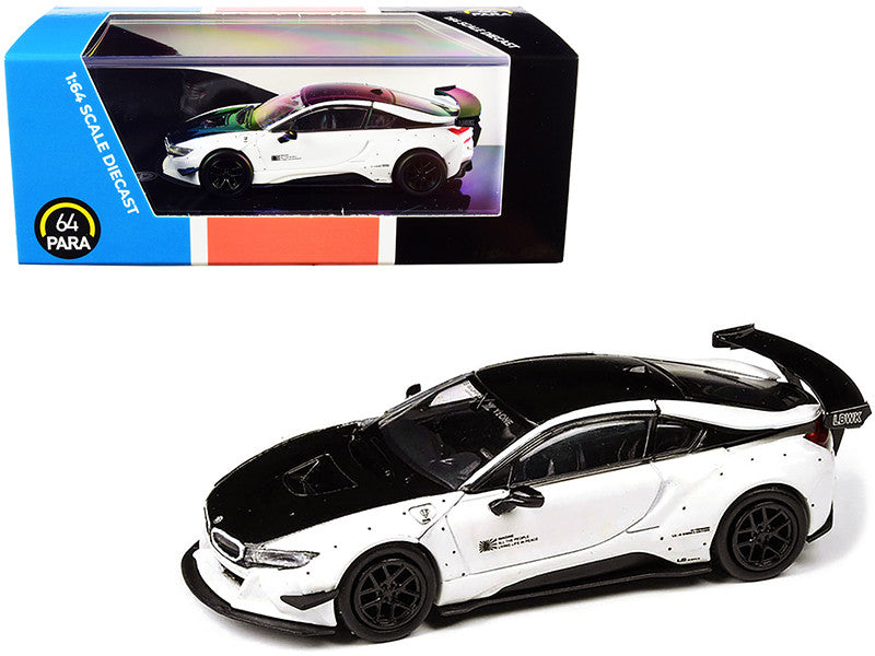 BMW i8 Liberty Walk White and Black 1/64 Diecast Model Car by Paragon-0