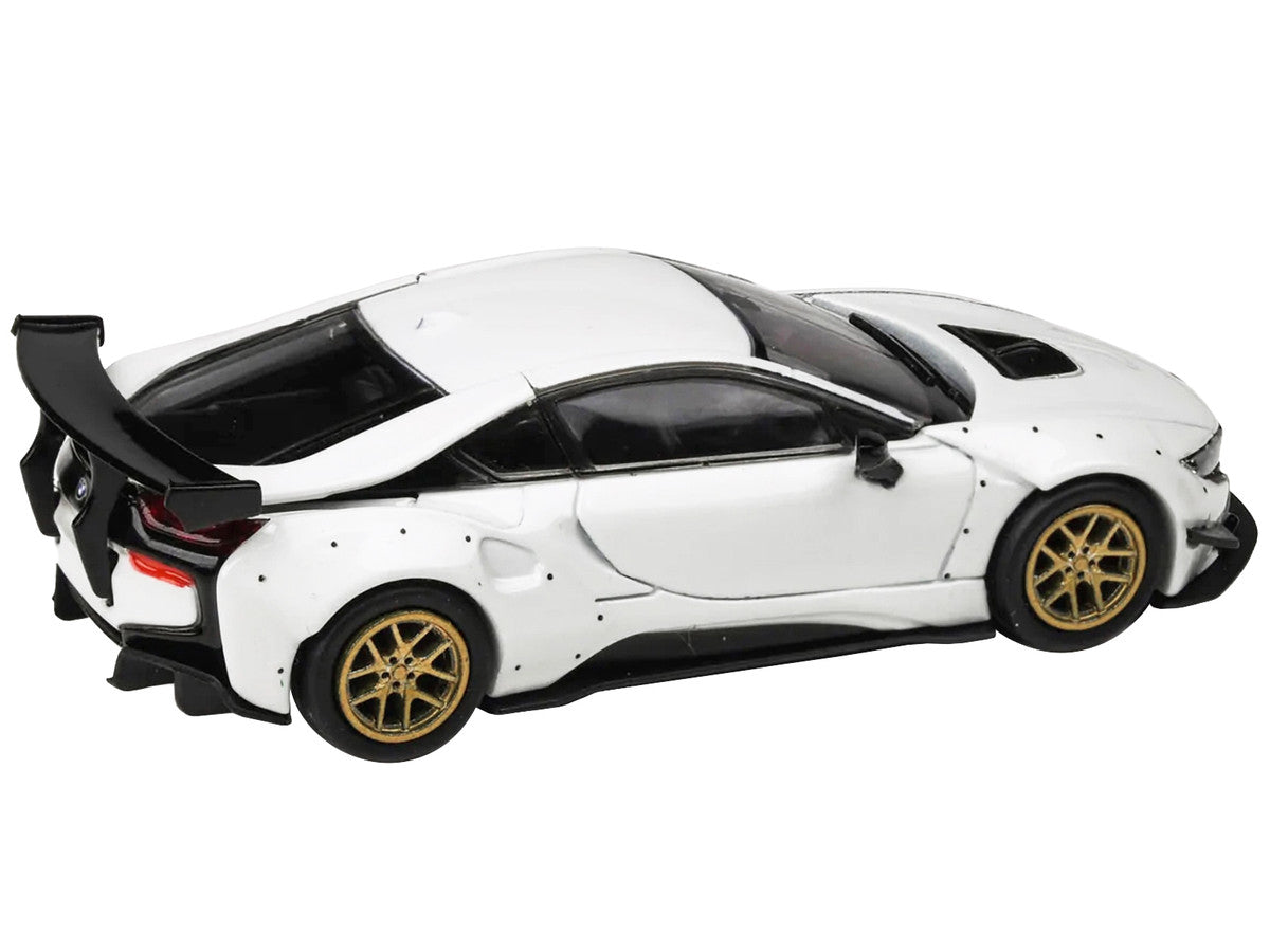 BMW i8 Liberty Walk White with Gold Wheels 1/64 Diecast Model Car by Paragon Models-1