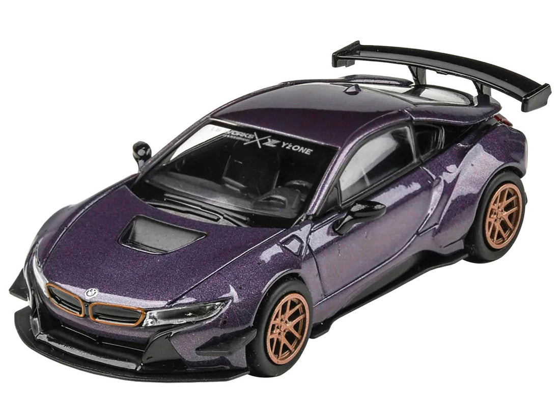 BMW i8 Liberty Walk Twilight Purple Metallic with Gold Wheels 1/64 Diecast Model Car by Paragon Models-2