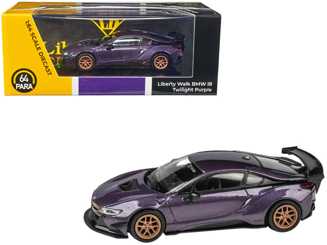 BMW i8 Liberty Walk Twilight Purple Metallic with Gold Wheels 1/64 Diecast Model Car by Paragon Models-0