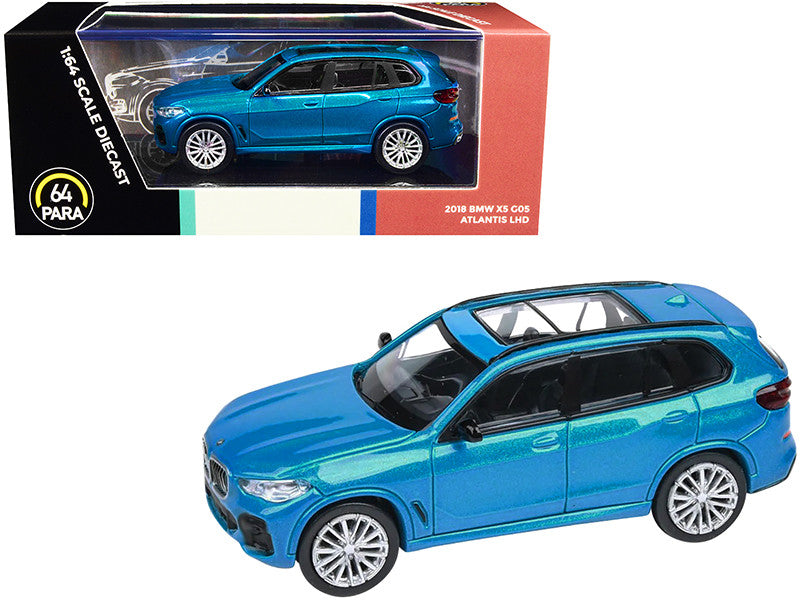 2018 BMW X5 G05 with Sunroof Atlantis Blue Metallic 1/64 Diecast Model Car by Paragon Models-0