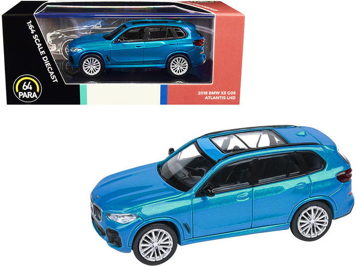 2018 BMW X5 G05 with Sunroof Atlantis Blue Metallic 1/64 Diecast Model Car by Paragon Models-0