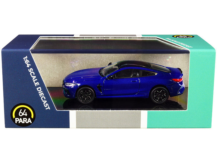 BMW M8 Coupe Marina Bay Blue Metallic with Black Top 1/64 Diecast Model Car by Paragon-0