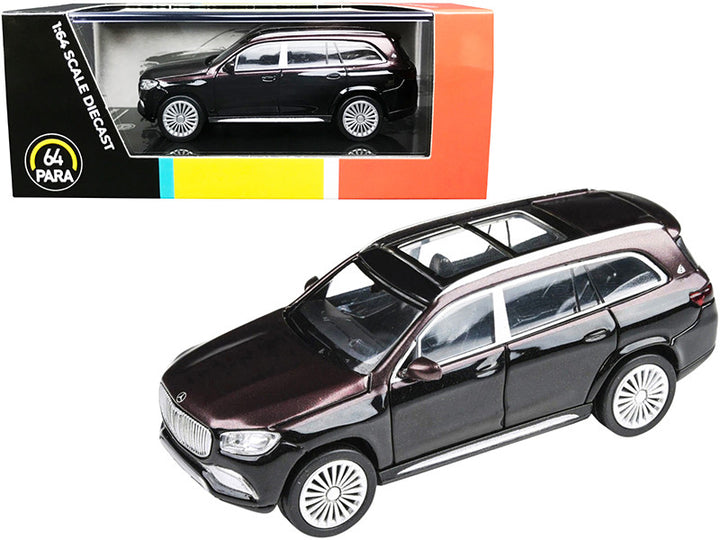 Mercedes-Maybach GLS 600 with Sunroof Rubellite Red and Obsidian Black Metallic 1/64 Diecast Model Car by Paragon-0