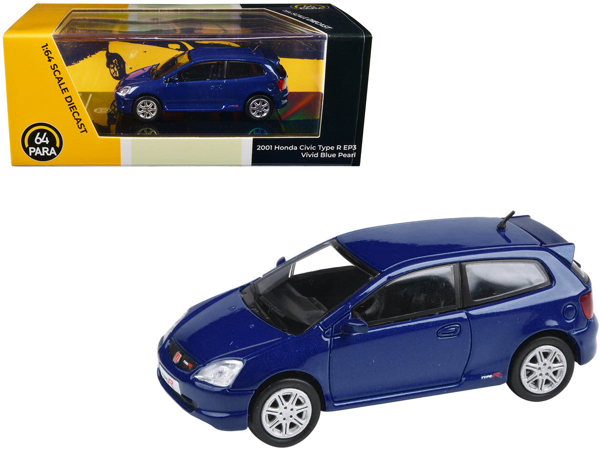 2001 Honda Civic Type R EP3 Vivid Blue Pearl Metallic 1/64 Diecast Model Car by Paragon Models-0