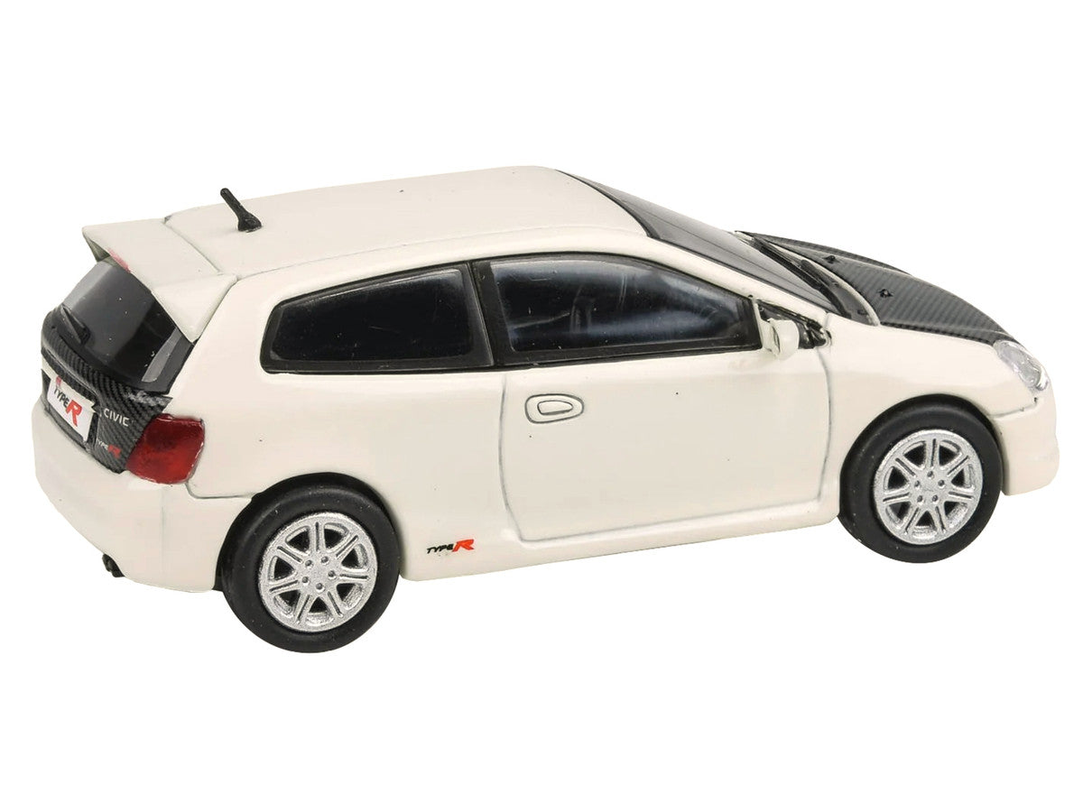 2001 Honda Civic Type R EP3 White with Carbon Hood 1/64 Diecast Model Car by Paragon Models-1