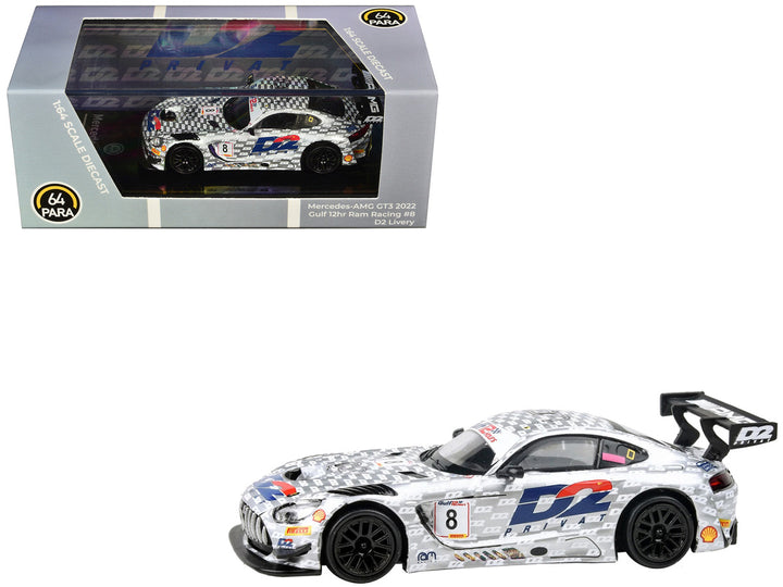 Mercedes-AMG GT3 Evo #8 Mikael Grenier - Ian Loggie - Morgan Tillbrook "D2 Privat with RAM Racing" "Gulf 12 Hours" (2022) 1/64 Diecast Model Car by Paragon Models-0