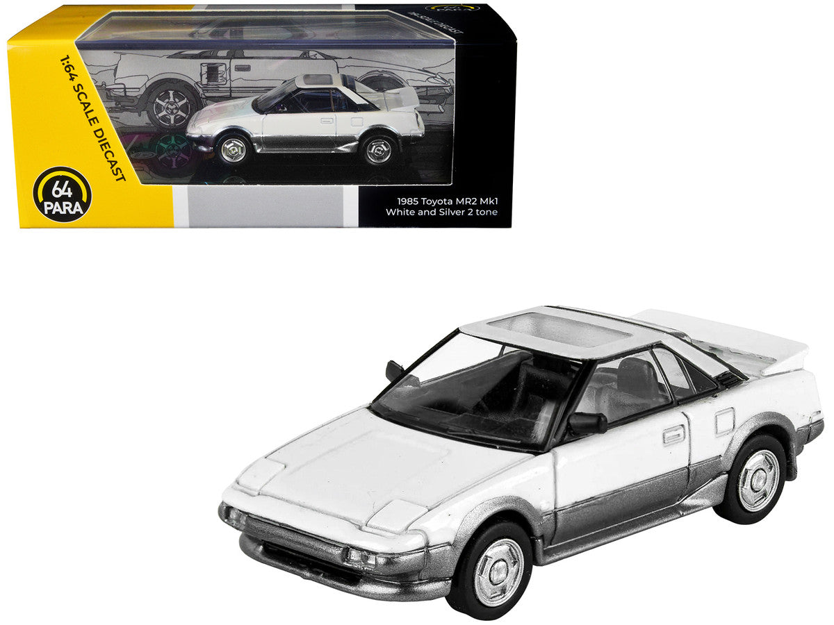 1985 Toyota MR2 MK1 White and Silver Metallic with Sun Roof 1/64 Diecast Model Car by Paragon Models-0