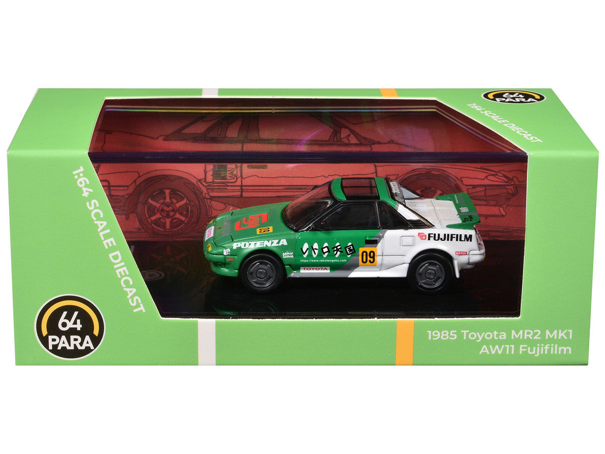 1985 Toyota MR2 MK1 AW11 #09 "Fujifilm" Green and White 1/64 Diecast Model Car by Paragon Models-2