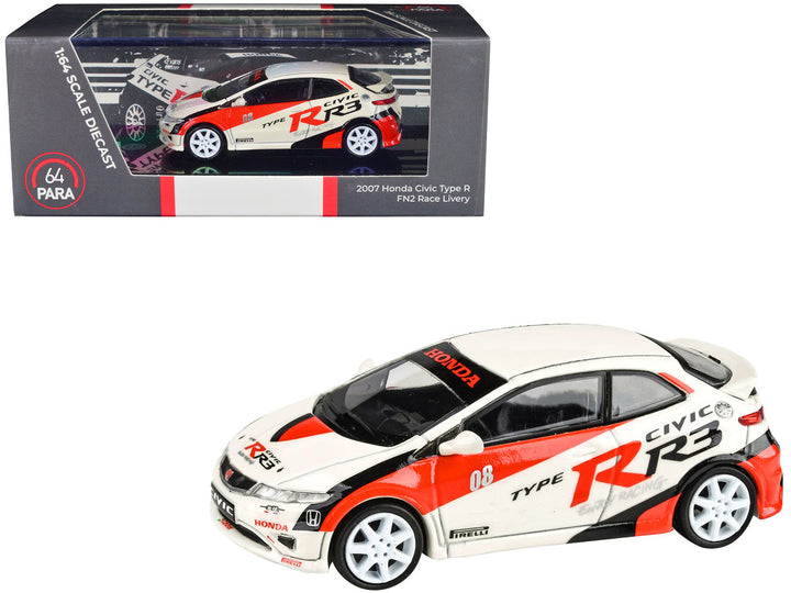 2007 Honda Civic Type R FN2 White "Race Livery" 1/64 Diecast Model Car by Paragon Models-0