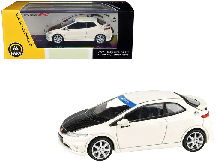 2007 Honda Civic Type R FN2 Championship White with Carbon Hood 1/64 Diecast Model Car by Paragon Models-0