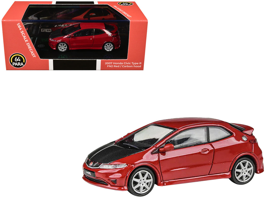 2007 Honda Civic Type R FN2 Milano Red with Carbon Hood 1/64 Diecast Model Car by Paragon Models-2