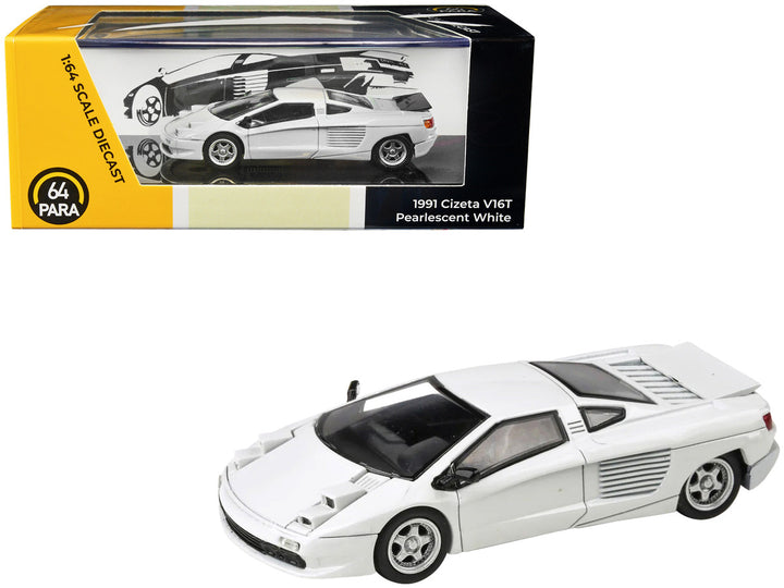 1991 Cizeta V16T Pearlescent White Metallic 1/64 Diecast Model Car by Paragon Models-0