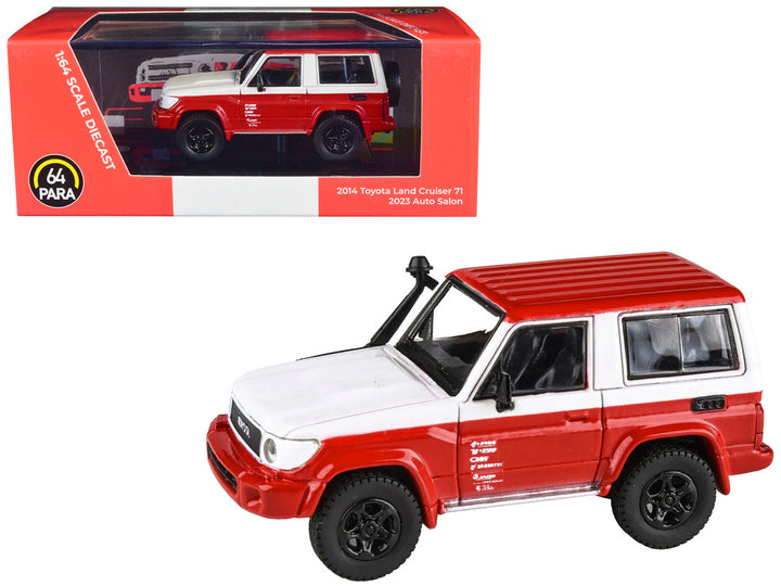 2014 Toyota Land Cruiser 71 SWB (Short Wheel Base) Red and White "2023 Auto Salon" 1/64 Diecast Model Car by Paragon Models-0