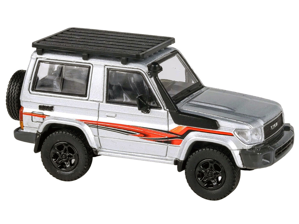 2014 Toyota Land Cruiser LC 71 Silver Metallic with Graphics 1/64 Diecast Model Car by Paragon Models-1