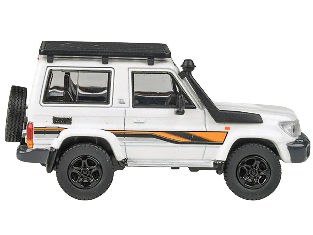 2023 Toyota Land Cruiser 71 White "70th Anniversary" with Stripes and Roofrack 1/64 Diecast Model Car by Paragon Models-0