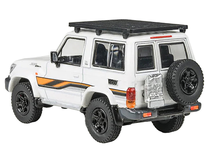 2023 Toyota Land Cruiser 71 White "70th Anniversary" with Stripes and Roofrack 1/64 Diecast Model Car by Paragon Models-1