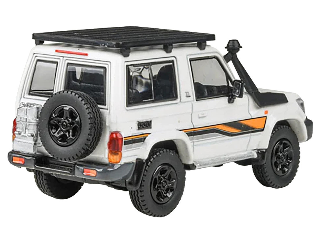 2023 Toyota Land Cruiser 71 White "70th Anniversary" with Stripes and Roofrack 1/64 Diecast Model Car by Paragon Models-2