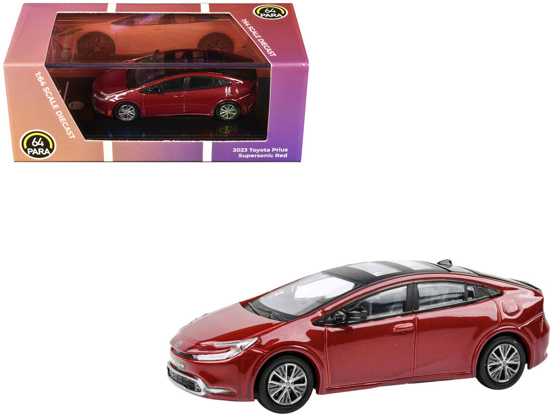 2023 Toyota Prius Supersonic Red Metallic with Black Top and Sun Roof and Sun Roof 1/64 Diecast Model Car by Paragon Models-0