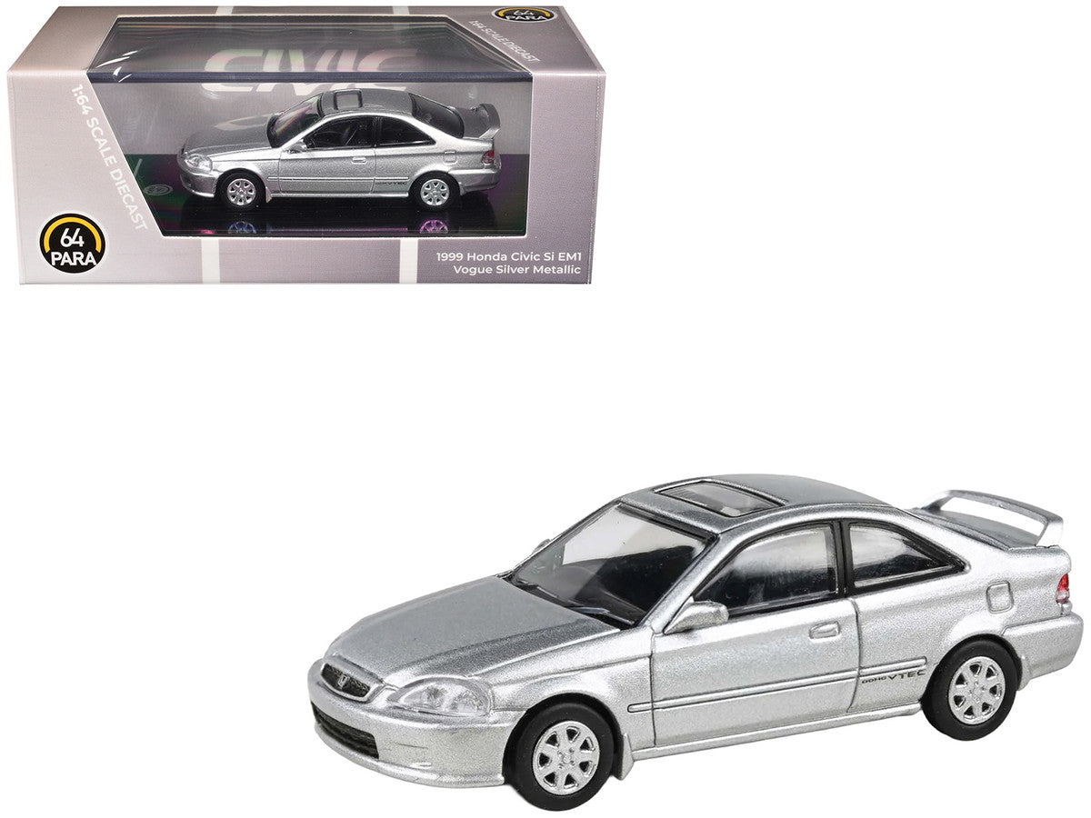 1999 Honda Civic Si EM1 Vogue Silver Metallic with Sunroof 1/64 Diecast Model Car by Paragon Models-2