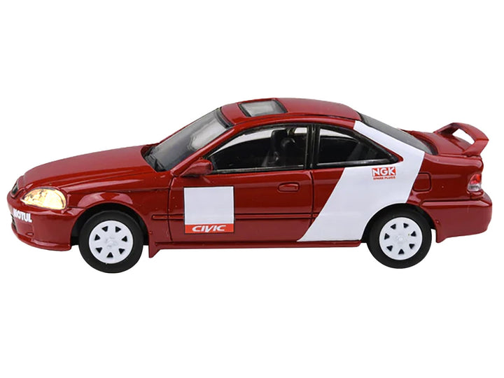 1999 Honda Civic Si EM1 "Kanjo Livery" Red with White Stripes 1/64 Diecast Model Car by Paragon Models-1