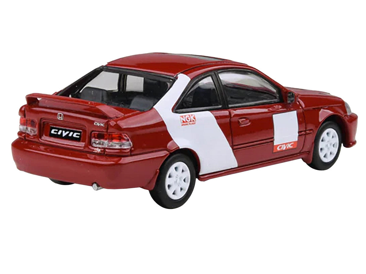 1999 Honda Civic Si EM1 "Kanjo Livery" Red with White Stripes 1/64 Diecast Model Car by Paragon Models-0