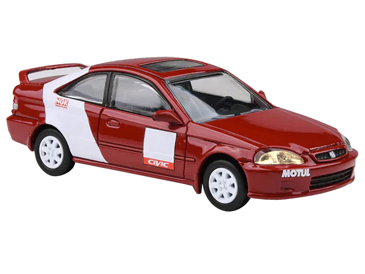 1999 Honda Civic Si EM1 "Kanjo Livery" Red with White Stripes 1/64 Diecast Model Car by Paragon Models-2
