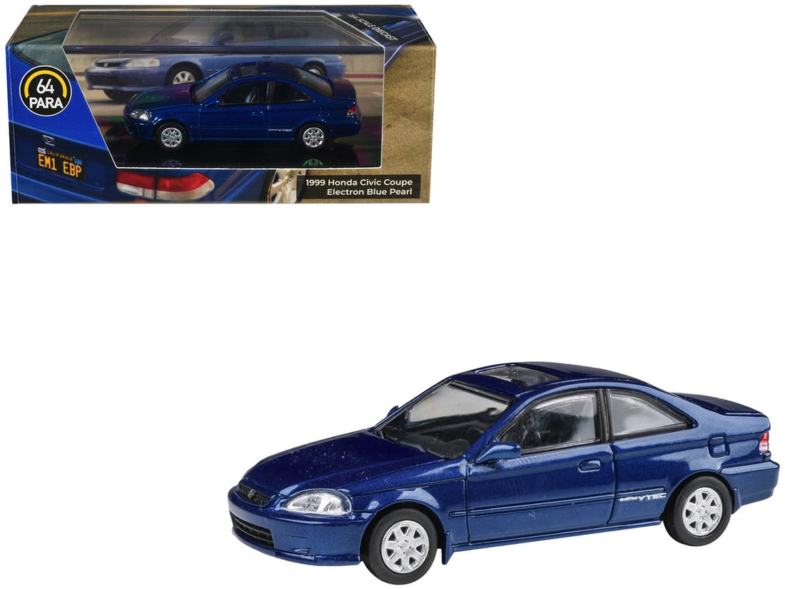 1999 Honda Civic Coupe Electron Blue Pearl Metallic with Sunroof 1/64 Diecast Model Car by Paragon Models-3