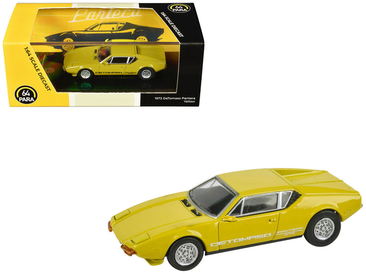 1972 De Tomaso Pantera Yellow 1/64 Diecast Model Car by Paragon Models-0