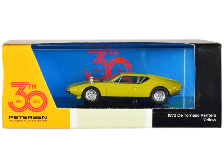 1972 De Tomaso Pantera Yellow "Petersen Automotive Museum 30th Anniversary" 1/64 Diecast Model Car by Paragon Models-0