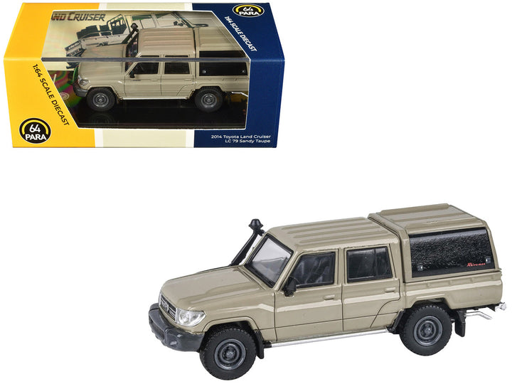 2014 Toyota Land Cruiser LC 79 Pickup Truck Sandy Taupe with Camper Shell 1/64 Diecast Model Car by Paragon Models-0