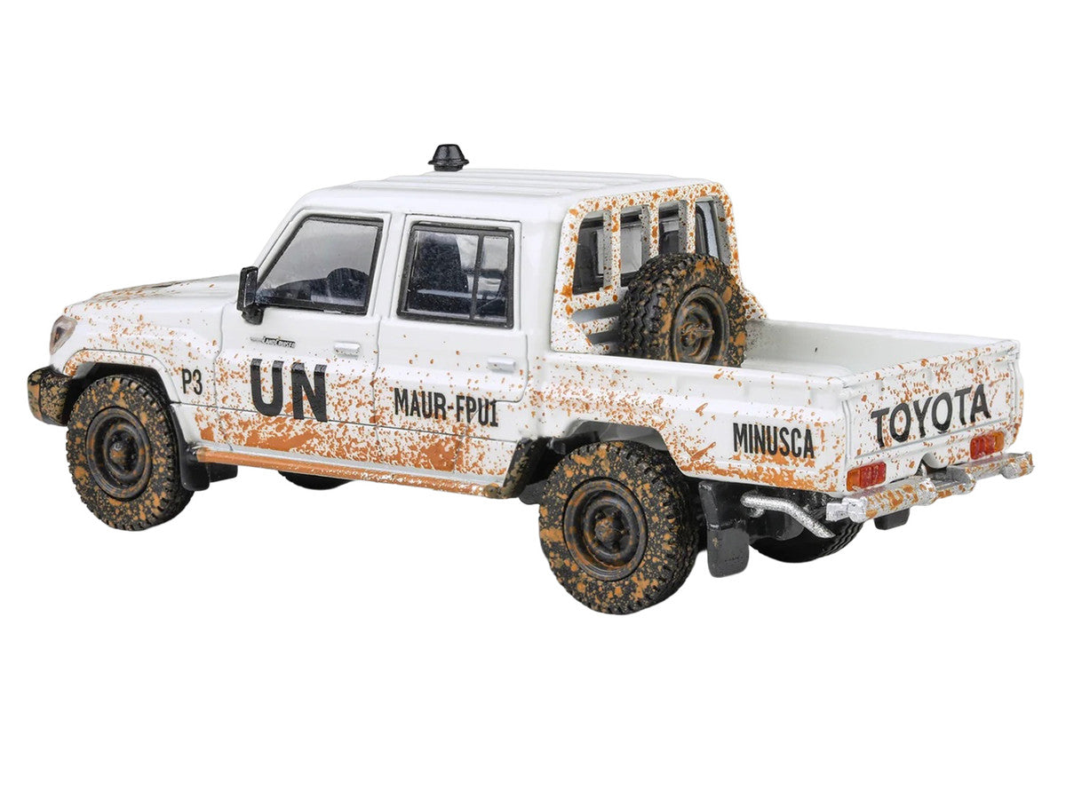 Toyota 2014 Land Cruiser LC 79 Pickup Truck "UN MINUSCA" White (Dirty Version) 1/64 Diecast Model Car by Paragon Models
