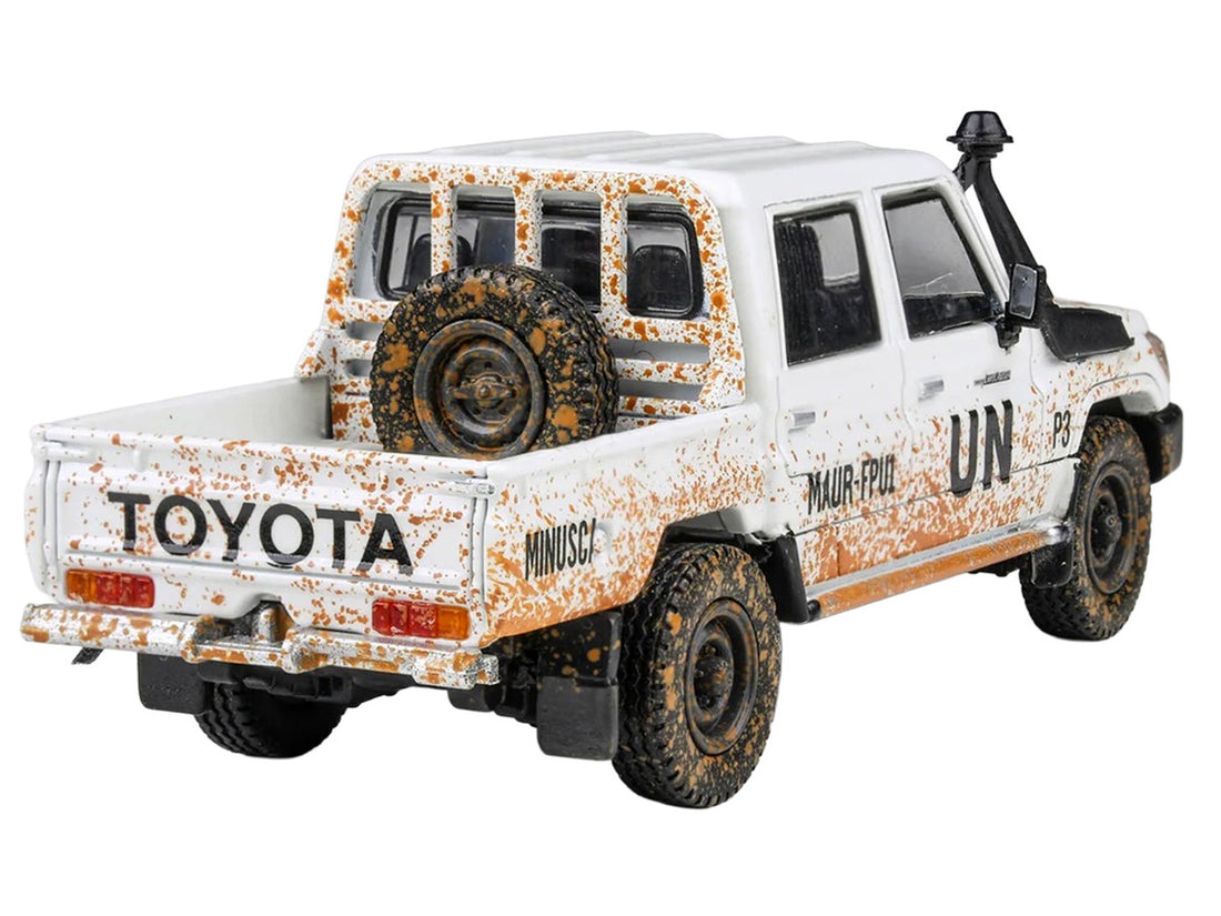 Toyota 2014 Land Cruiser LC 79 Pickup Truck "UN MINUSCA" White (Dirty Version) 1/64 Diecast Model Car by Paragon Models 3