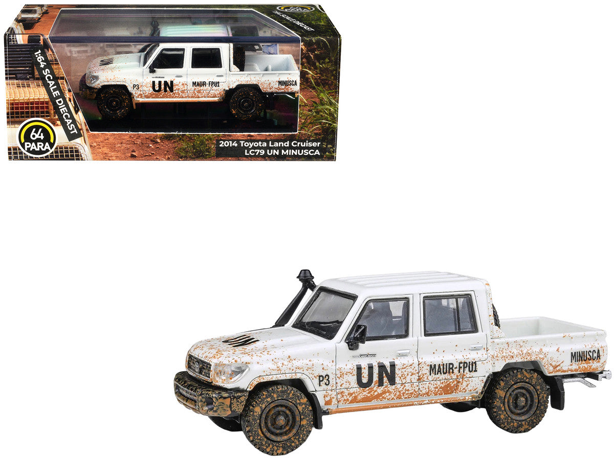 Toyota 2014 Land Cruiser LC 79 Pickup Truck "UN MINUSCA" White (Dirty Version) 1/64 Diecast Model Car by Paragon Models 4