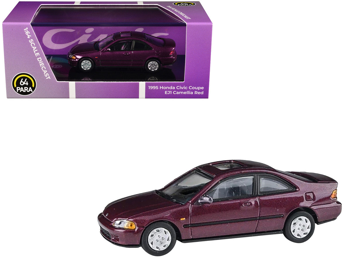 1995 Honda Civic Coupe EJ1 Camellia Red Metallic 1/64 Diecast Model Car by Paragon Models-3