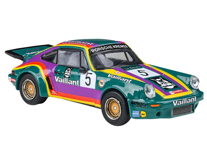 1975 Porsche 911 Carrera RSR 3.0 #5 "Kremer Racing - Vaillant" Green with Stripes 1/64 Diecast Model Car by Paragon Models-0