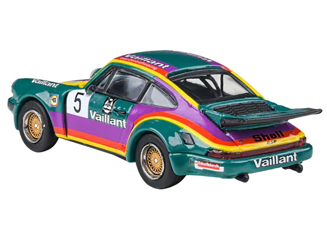 1975 Porsche 911 Carrera RSR 3.0 #5 "Kremer Racing - Vaillant" Green with Stripes 1/64 Diecast Model Car by Paragon Models-1