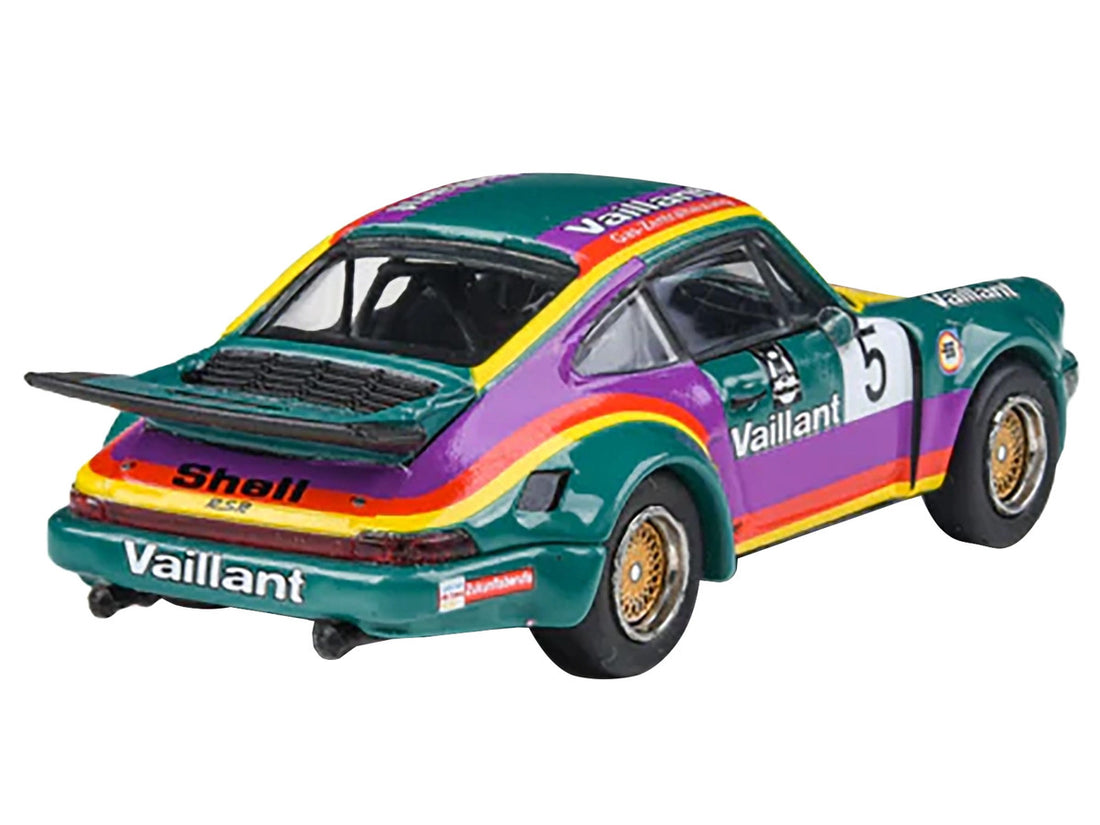 1975 Porsche 911 Carrera RSR 3.0 #5 "Kremer Racing - Vaillant" Green with Stripes 1/64 Diecast Model Car by Paragon Models-2