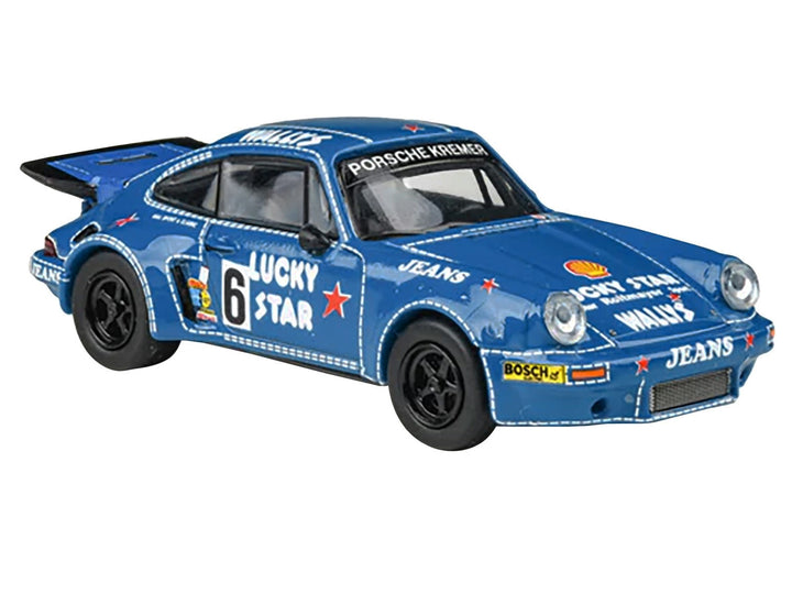 1975 Porsche 911 Carrera RSR 3.0 #6 "Kremer Racing - Wallys Jeans" Blue 1/64 Diecast Model Car by Paragon Models-1