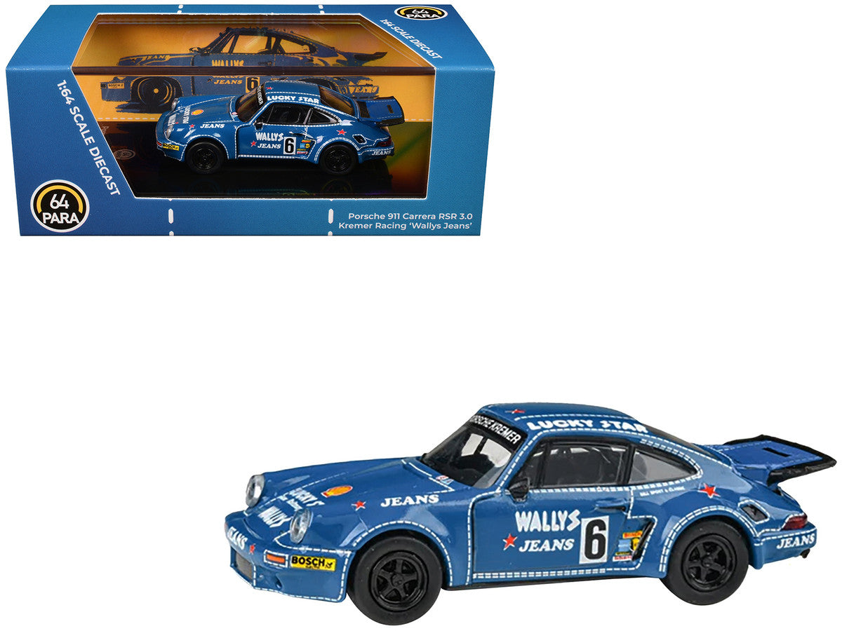 1975 Porsche 911 Carrera RSR 3.0 #6 "Kremer Racing - Wallys Jeans" Blue 1/64 Diecast Model Car by Paragon Models-3