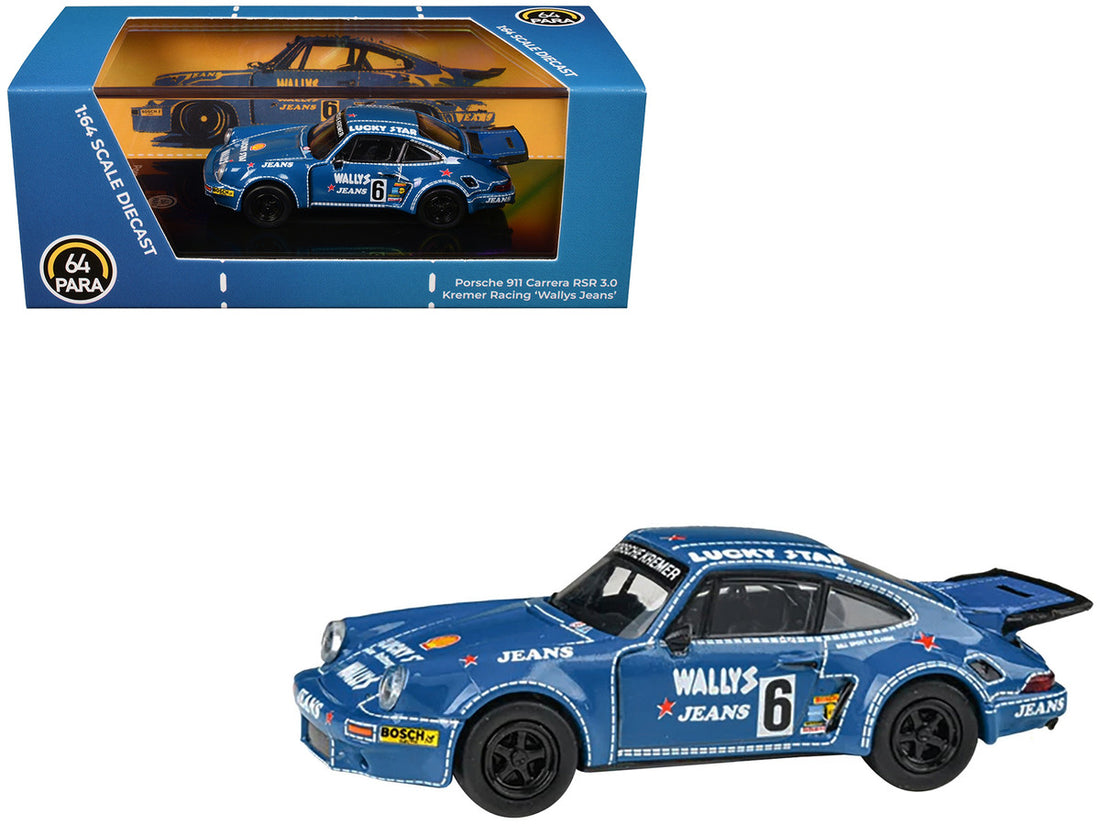 1975 Porsche 911 Carrera RSR 3.0 #6 "Kremer Racing - Wallys Jeans" Blue 1/64 Diecast Model Car by Paragon Models-3