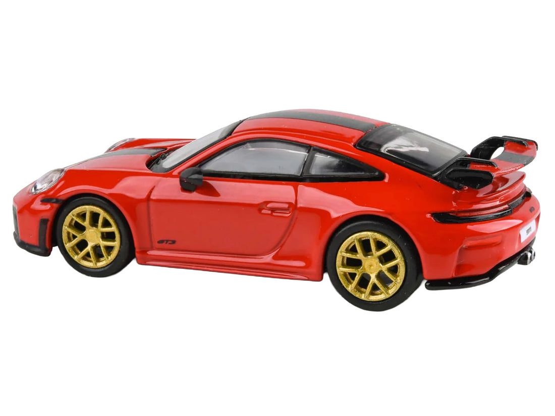 2025 Porsche 911 GT3 (992.2) Guards Red with Carbon Stripe and Gold Wheels 1/64 Diecast Model Car by Paragon Models-1