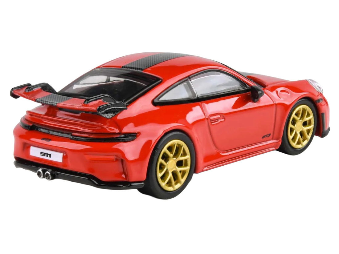 2025 Porsche 911 GT3 (992.2) Guards Red with Carbon Stripe and Gold Wheels 1/64 Diecast Model Car by Paragon Models-0