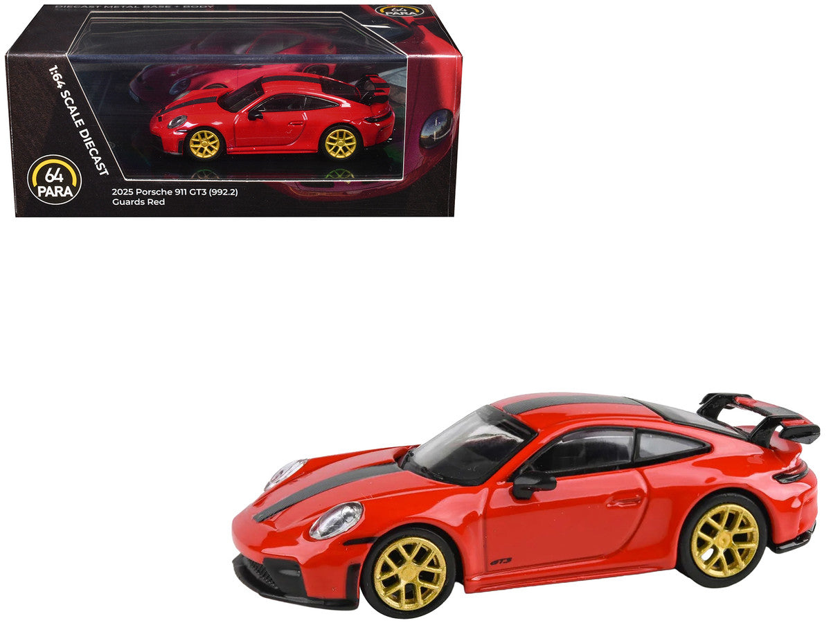 2025 Porsche 911 GT3 (992.2) Guards Red with Carbon Stripe and Gold Wheels 1/64 Diecast Model Car by Paragon Models-3