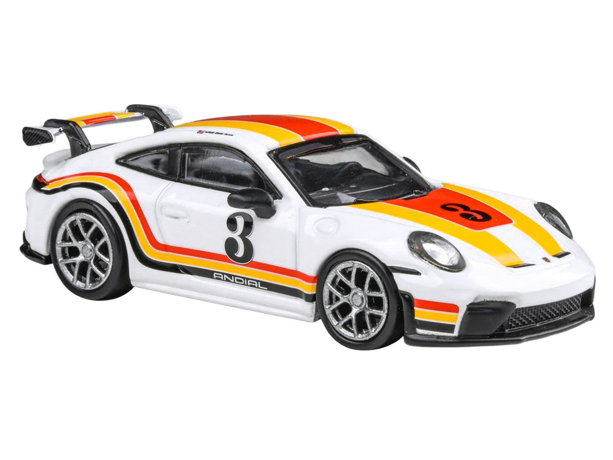 2025 Porsche 911 GT3 (992.2) #3 "Andial Livery" White with Stripes 1/64 Diecast Model Car by Paragon Models-1