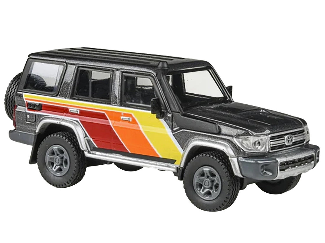 2014 Toyota Land Cruiser LC76 "TRD Livery" Gray Metallic with Stripes 1/64 Diecast Model Car by Paragon Models-1